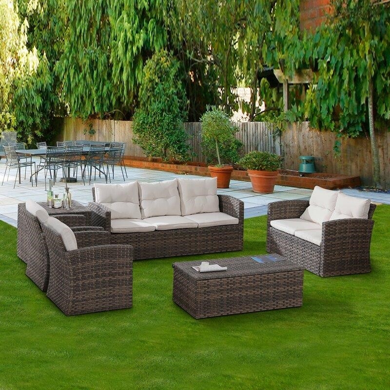 Fordville Wicker/Rattan 7 Person Seating Group with Cushions Big Lots!